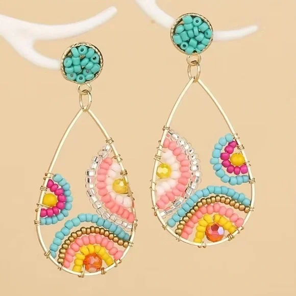 Colorful Beads Decor Dangle Earrings Bohemian Style Trendy - Picture 2 of 3